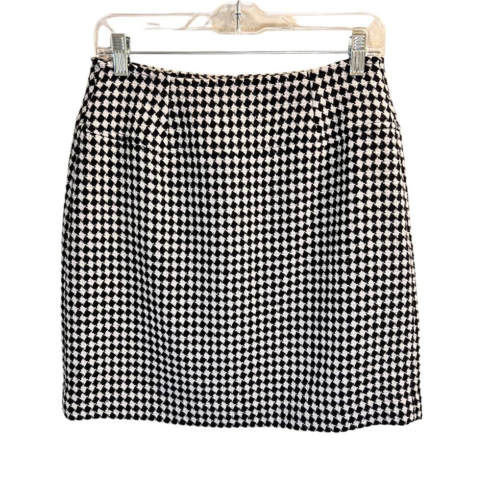Talbots Petites Houndstooth Mini Pencil Skirt Ivory Black Size 6P Wool Office